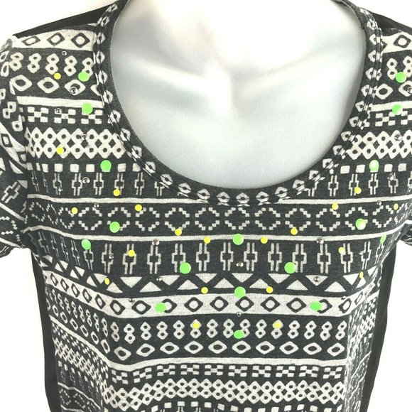 Bongo Sheer Hi Low Embellished Top Small Black Gray Short Sleeve - Picture 5 of 8